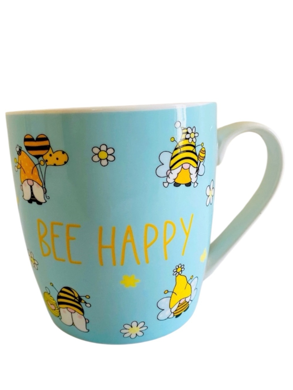 Coco + Lola Mug Premium Collection Ceramic Coffee Tea "Bee Happy" Blue Yellow